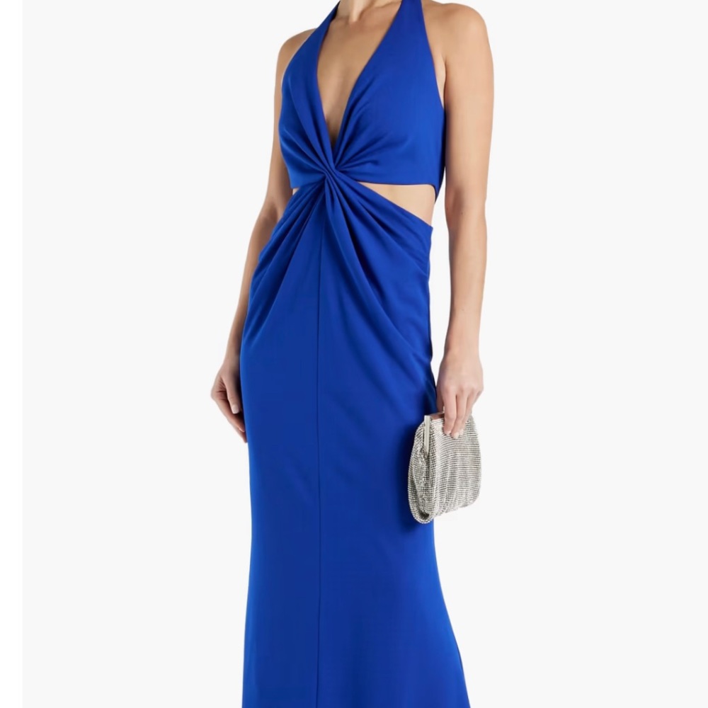 ONE33 SOCIAL Cutout twisted crepe halter neck gown